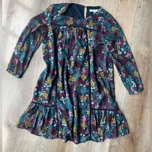 LOFT Floral Long Sleeve Babydoll Mini Dress XS Boho Fall Ruffle Hem